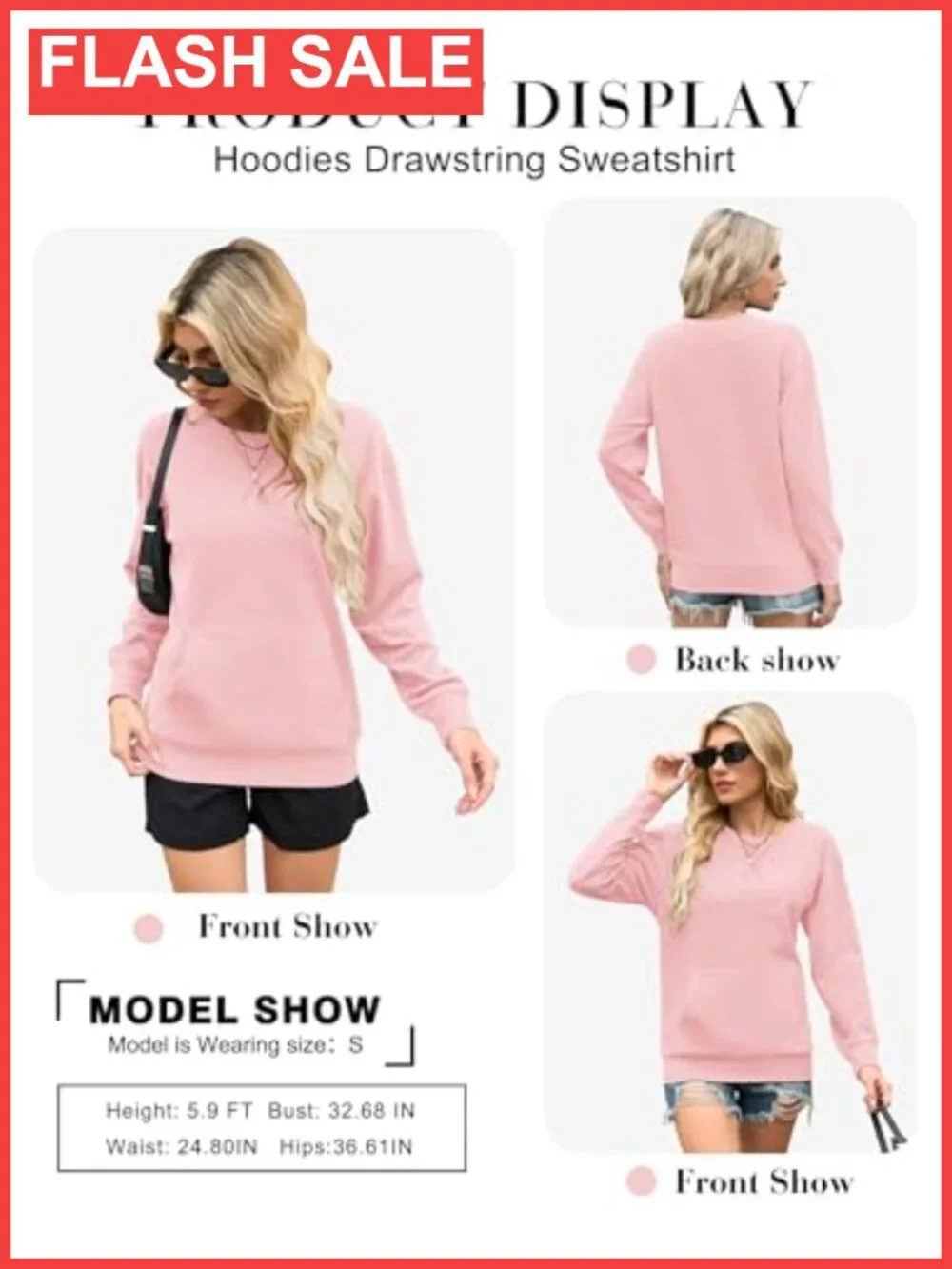 Women's Oversized Crewneck Sweatshirt Hoodless Kangaroo Pocket Pullover